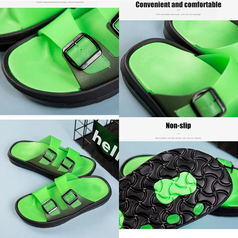 Women's Comfort Slippers Double Buckle Adjustable EVA Thicken Flat Sandals for Summer Fashion Outdoor Slides Couple Beach Shoes