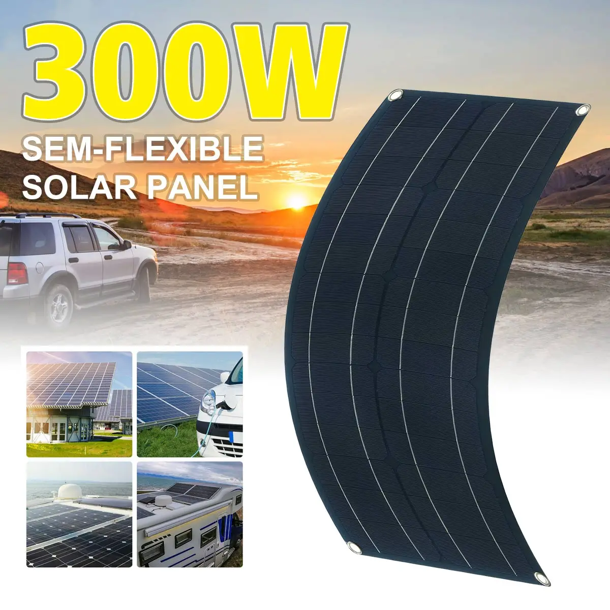 

300W Flexible Solar Panel Kit Complete Dual USB 10-50A Battery Charger Controller Extension Cable for Car Marine Outdoor Camping