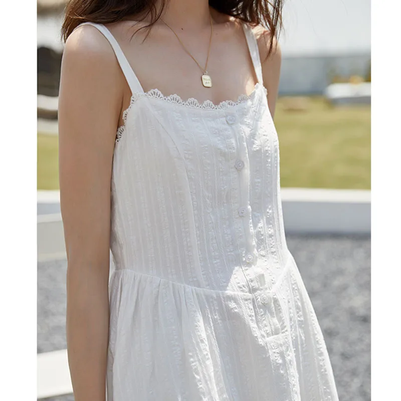 

Make summer dress female fairy temperament chic cold wind skirt with shoulder-straps, fairy French small white skirt