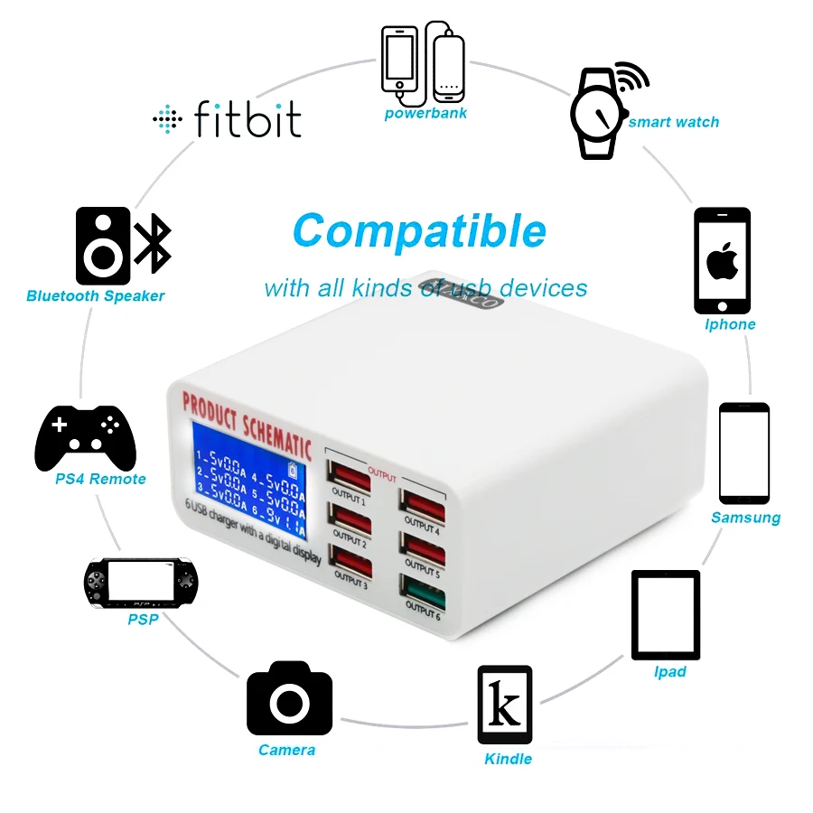 AIXXCO для быстрой зарядки 3,0, 6 портов, зарядное устройство для смартфона, настольное USB зарядное устройство для iPhone, Samsung, Xiaomi, быстрое зарядное устройство