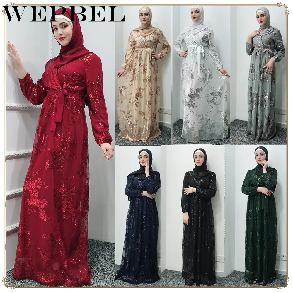 WEPBEL Абая для мусульманских женщин платье с длинным рукавом Кружева Элегантные