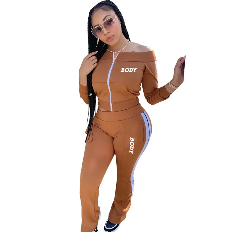 

ZKYZWX Lounge Wear Embroidery Backless Zip Full Sleeve 2 Piece Set for Women Sweatsuit Fashion Joggers Fitness Matching Sets