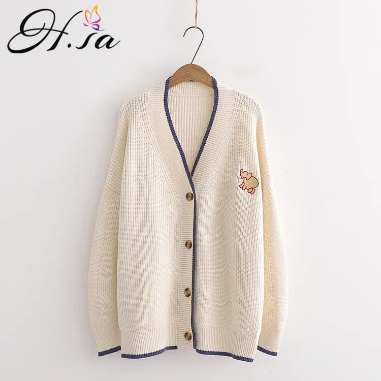 Женский вязаный кардиган H.SA черный свитер с треугольным вырезом на кнопках и