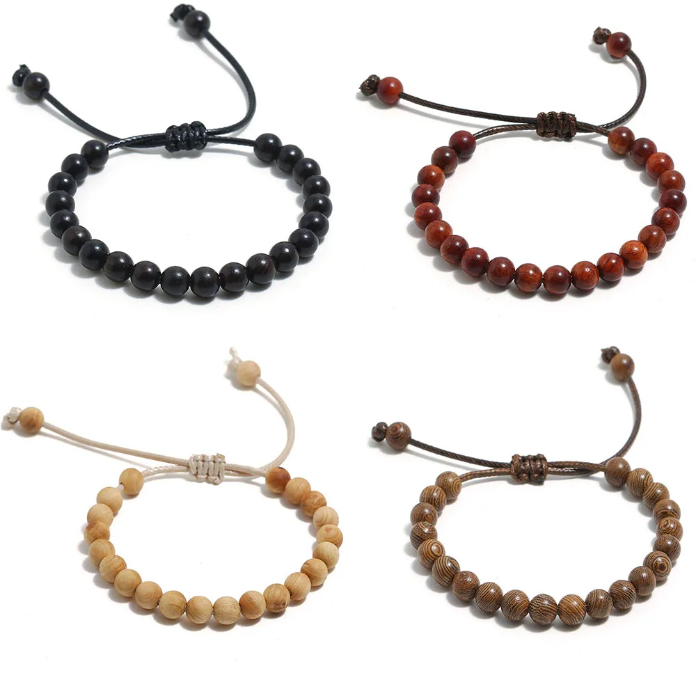 

Vintage Black 8MM Wooden Beads Bracelet For Men Meditation Buddha Charm Bracelets Homme Women Healing Balance Payer Jewelr