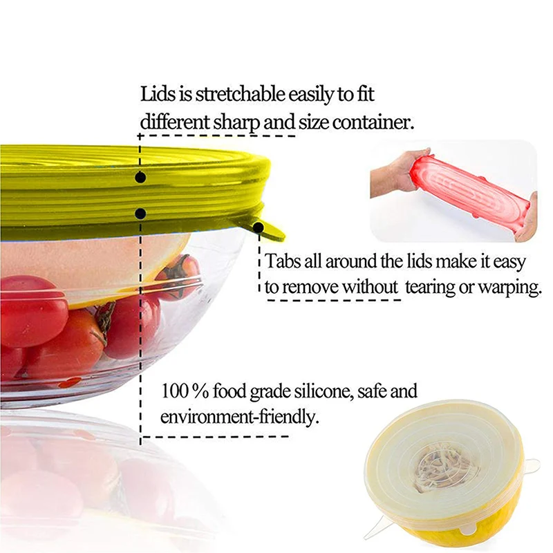 6 шт./компл. Универсальный пищевой силиконовый чехол многоразовые силиконовые