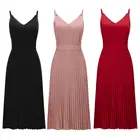 Платье-миди женское однотонное Плиссированное на тонких бретельках с V-образным вырезом