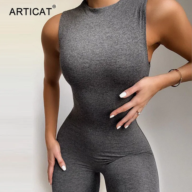 Articat облегающий женский комбинезон с воротником без рукавов 2020 летний