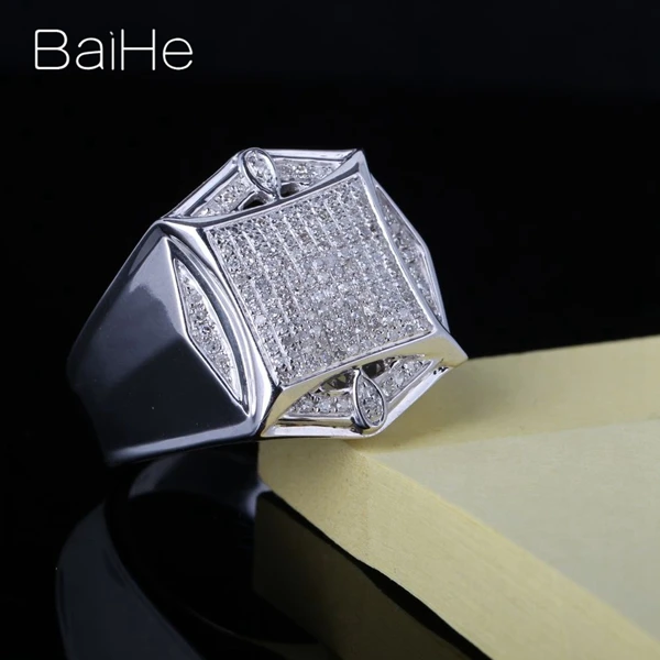 BAIHE Стерлинговое Серебро 925 0.6CT сертифицированное H/I круглая огранка с натуральными бриллиантами свадебное мужское модное Ювелирное кольцо