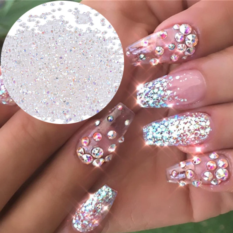 1000 шт. 1 2 мм Кристальные 3D Стразы для ногтей Микро Мини Блестящие Украшения