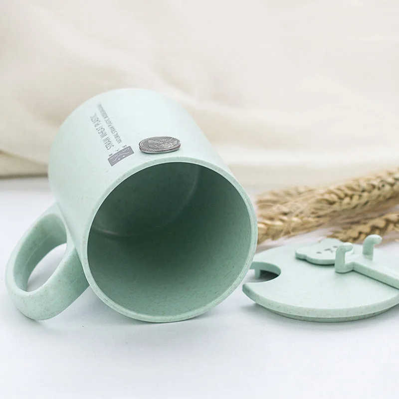 Пластиковая кружка из пшеничной соломы для мужчин и женщин Милая с ложкой ручкой