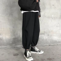 fashion men soft breathable ankle tie drawstring loose pants ninth trousers