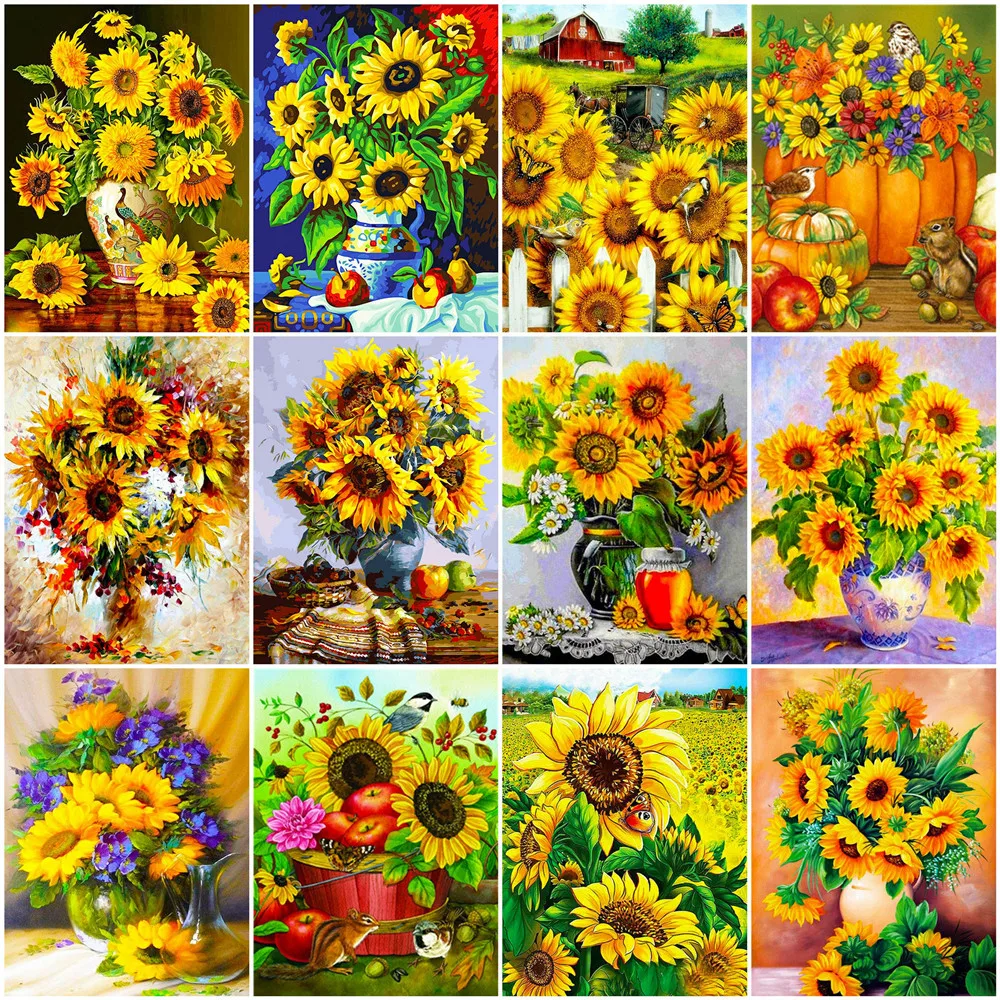 

HUACAN 5D Diamond Painting Flower DIY Diamond Embroidery Sunflower Full Square Round Mosaic Rhinestone Cross Stitch Wall Art