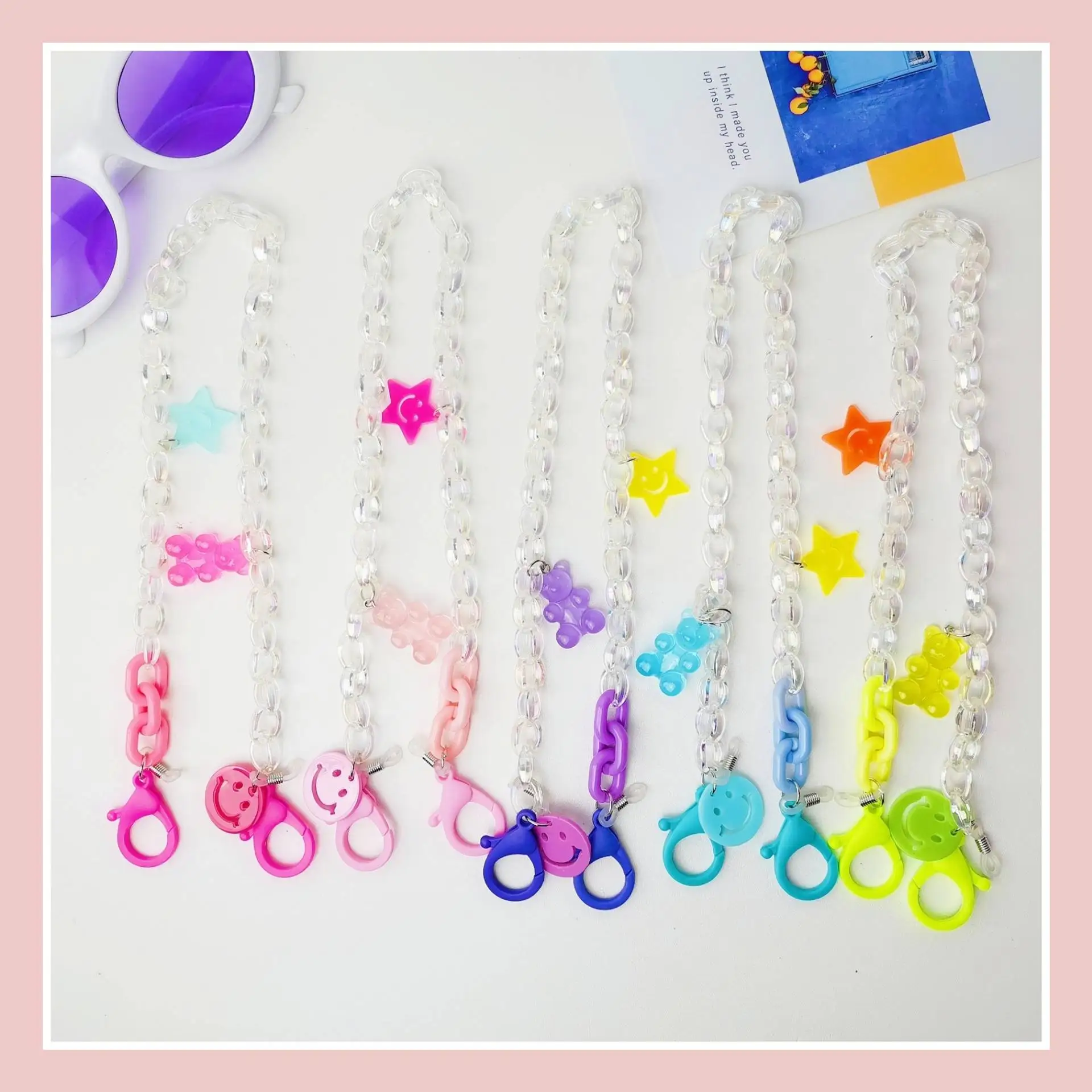 

New Cartoon Candy Color Cute Star Mask Hanging Chain Glasses Chain