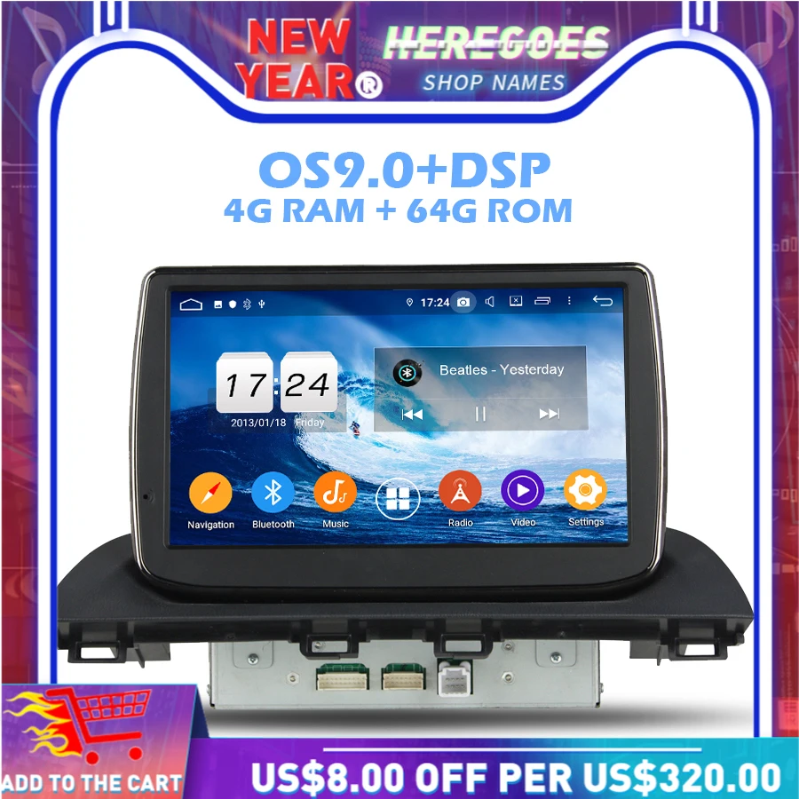 Новейший DSP IPS Android 9 0 4 Гб + 64 ГБ 8 Core dvd-плеер для автомобиля GPS карта радио Wi-Fi Bluetooth 2