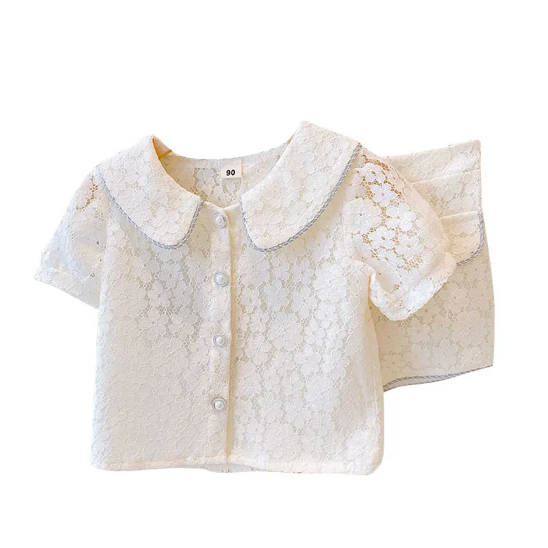Комплект одежды для девочек новая модная розовая футболка с цветочным кружевом и