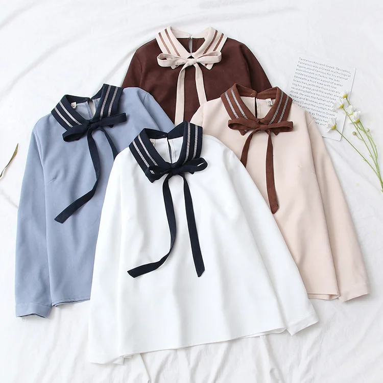 

Hsa 2021 Spring Women Blouse Elegant Office Shirt Bow Tie Neck Long Sleeve Casual Shirt Top Thick Fleeced Blusa Lady Tops Blouse