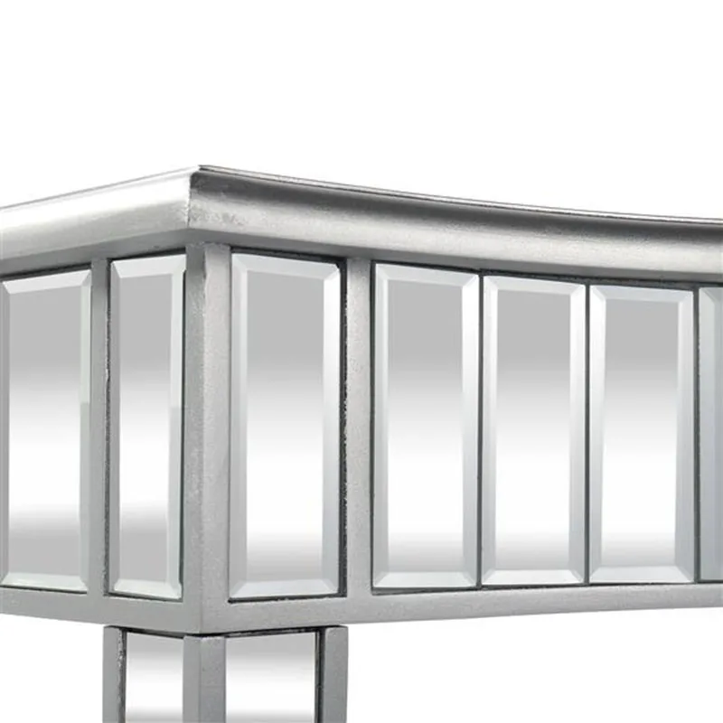 

Mirrored Modern Style Makeup Table Desk Irregular Desktop 106x38x74CM Silver for Living Room and Bedroom[US-Stock]