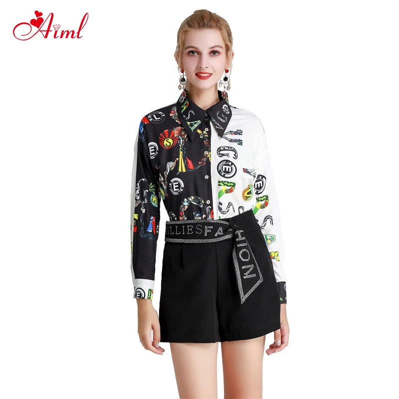 Модный подиумный женский топ с принтом Элегантный цветочный принт блузка +