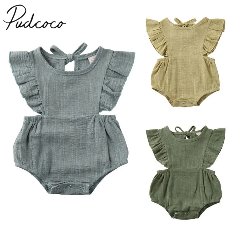 2020 летняя одежда для новорожденных однотонная маленьких девочек комбинезон с