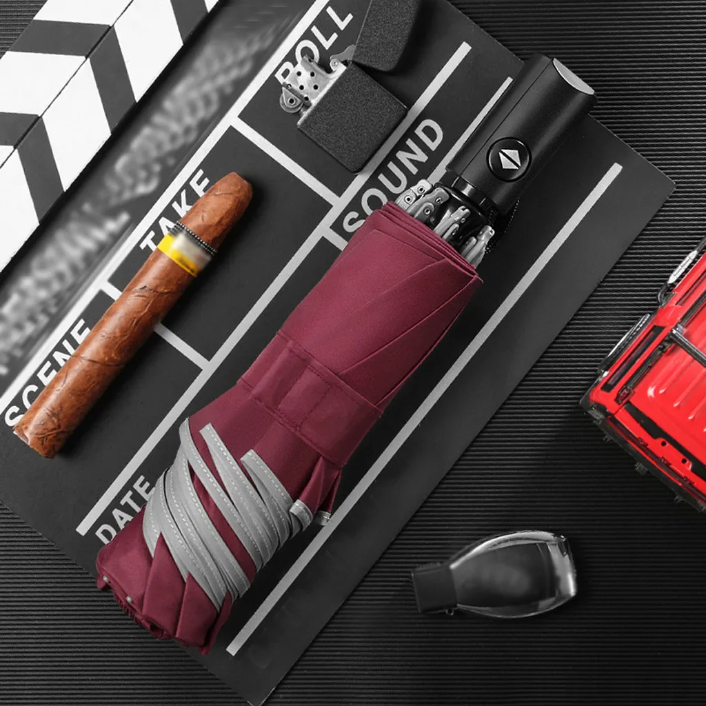 Автоматический складной деловой Зонт с отражающими полосками зонты от дождя для