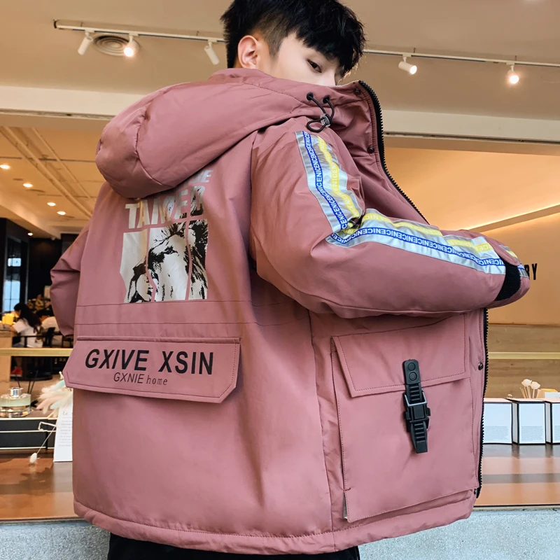 Winter Men's Coat Cotton Coat New Korean Style Slim-Fit Hoodie Trendy Padded down Jacket Warm Top