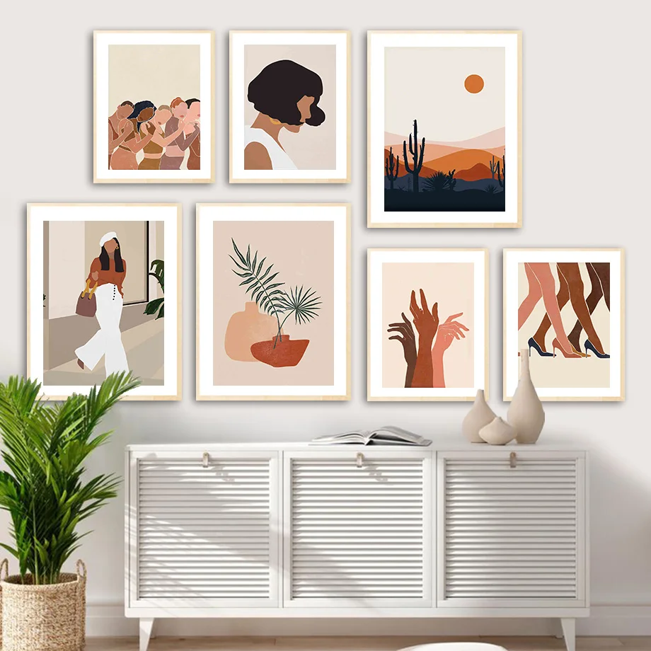 

Black Girl Palm Leaf Cactus Abstract Wall Art Canvas Painting Nordic Posters And Prints Wall Pictures For Living Room Boho Decor