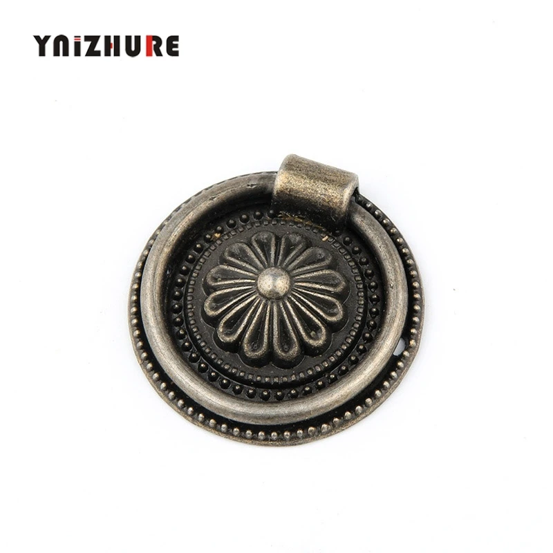 

2PCS 37mm Ring Style Single Hole Antique Brass Color Knobs Mini Screw Mounting Handle Antique Jewelry Box Wooden Accessories