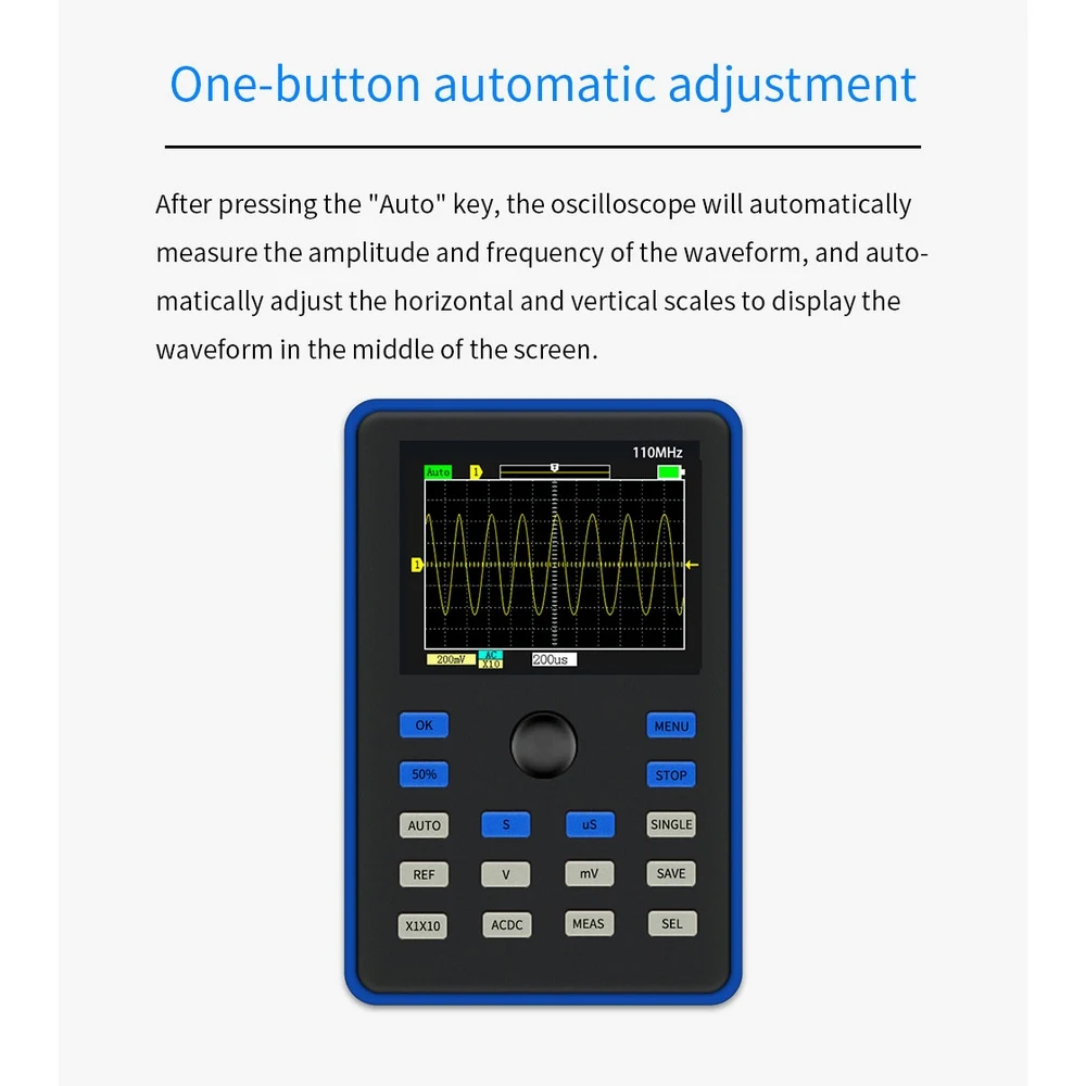 

DSO1C15 Handheld Digital Oscilloscope Real-time Sampling Rate 500M Analog Bandwidth 110MHz Vertical Sensitivity Instrument