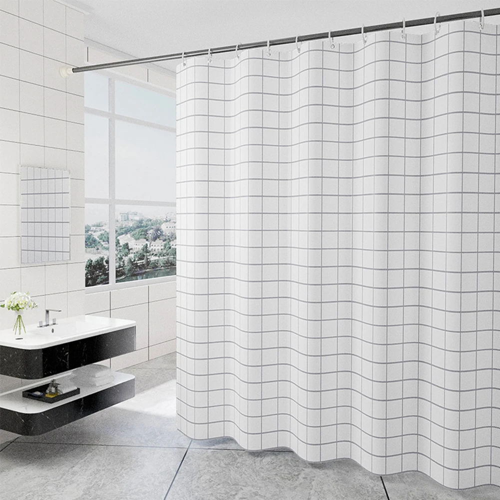 

180cm *180cm Black White Grid Shower Curtains Waterproof Thick Solid Bath Curtains For Bathroom Bathtub With 12 Hooks Dropship