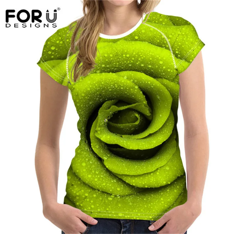 C0124BV FORUDESIGNS/желтая футболка с принтом в виде цветка; 3D с цветочным принтом или принтом роз футболки для Для женщин и девочек футболки женские короткий рукав эластичные футболки Повседневное XXL - Цвет: C0124BV