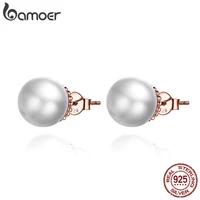 bamoer hot sale 925 sterling silver white pearl stud earrings for women ear pin 925 anti allergic female jewelry sce609