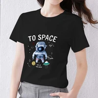 street fashion t shirt slim womens cartoon cute astronaut printed pattern series round neck comfortable commuter casual top