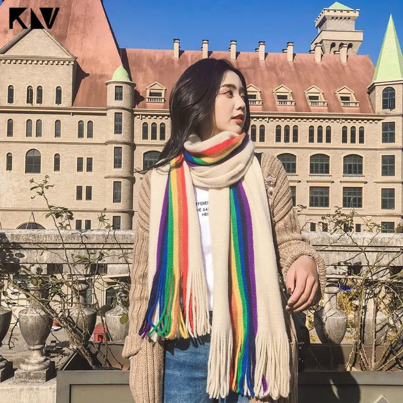 Пашмина в радужную Вертикальную Полоску 190x40 см для женщин и девочек лоскутный