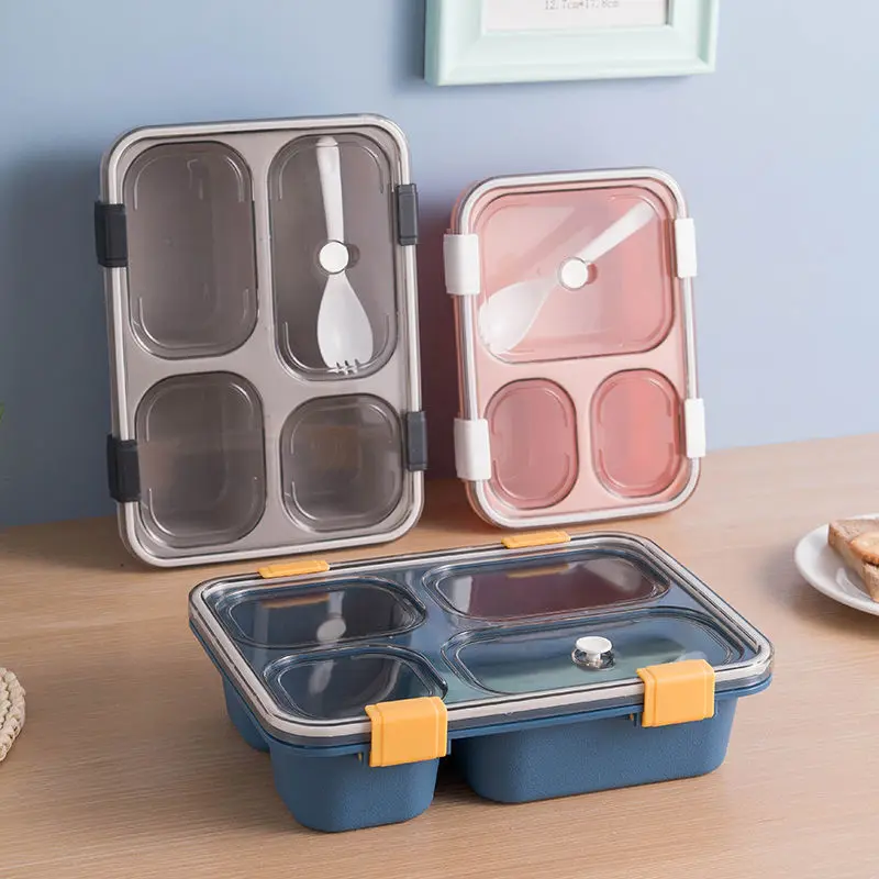 

Lunch Box with Spoon Separate Compartments Leakproof Bento Box Microwave Dinnerware Lunch Box Food Container for Student