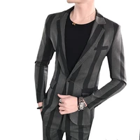 striped slim fit two piece suit coat set mens autumn british style young blazers jacket pants business wedding dress clothing