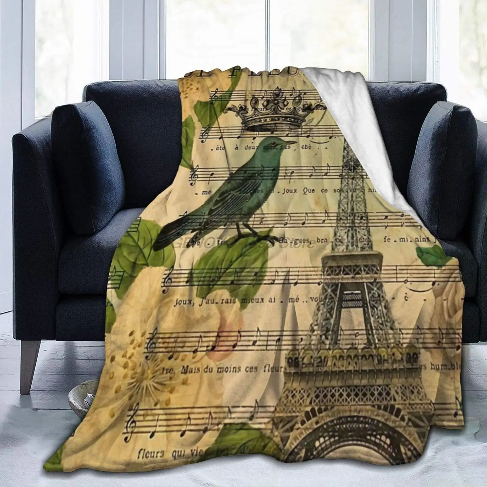 

Botanical Roses Bird Modern Vintage Paris Eiffel Tower Ultra-Soft Micro Fleece Blanket Couch for Adults Or Kids