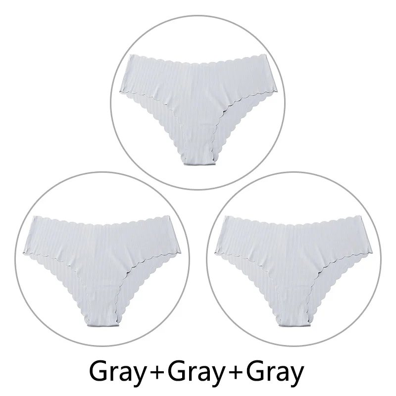 Gray Gray Gray 3 шт./партия, сексуальные бесшовные трусики с оборками для женщин, полосатые трусы с низкой посадкой, цельное нижнее белье, женское нижнее белье, американский размер xs-l - Цвет: Gray Gray Gray