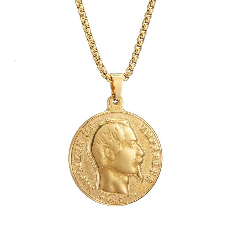 Gold Napoleon III Empereur магнит для монет ожерелье для женщин и мужчин из нержавеющей стали ожерелье s золотое ожерелье-чокер с серебряной цепочкой юбилейные ювелирные изделия - Окраска металла: Gold
