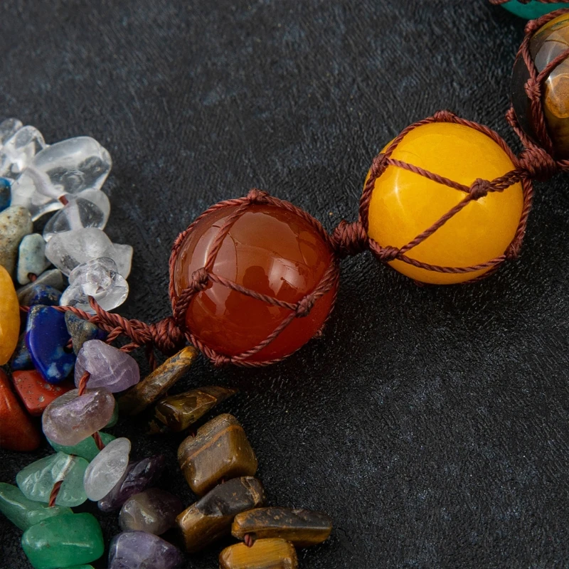 

Crystal Ball 7 Chakra Natural Rough Stone Pendant Creative Craft Bedroom Wall 87HA