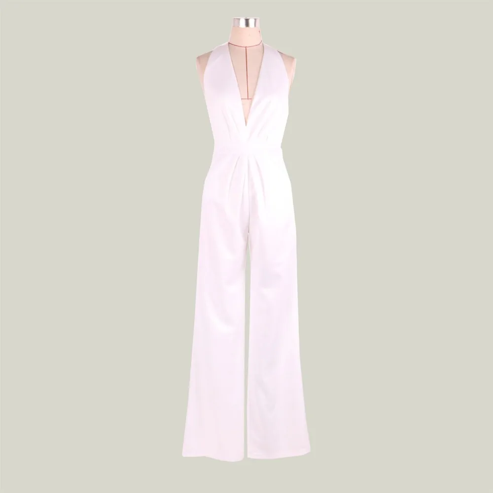 

Jumpsuit Women Black White Red 13 Colors S-2XL Plus Size Wide Leg Pants Spring Summer Back Zipper Sexy Jumpsuits Feminina LD761