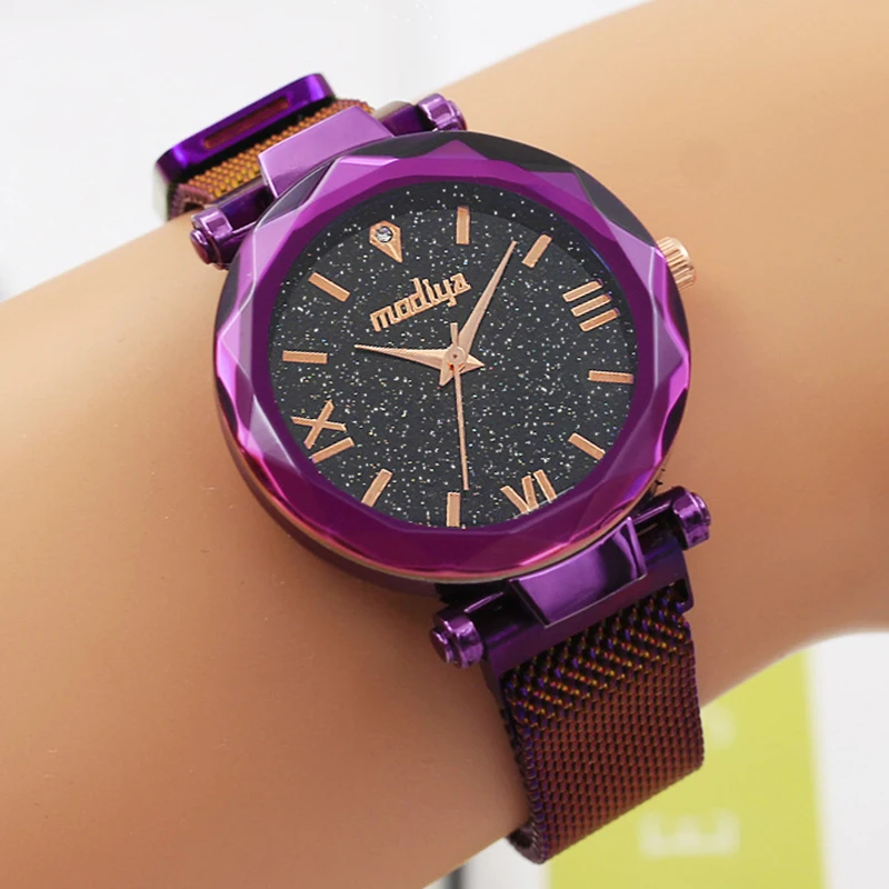 Роскошные часы с циферблатом звездного неба для женщин розовое золото магнитной