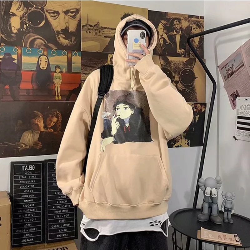 

2021 Winter New Harajuku Hoodie Men Casual Fashion Print Men's Hoodies Loose Fleece Hooded Sweatshirt Plus Size M-5XL