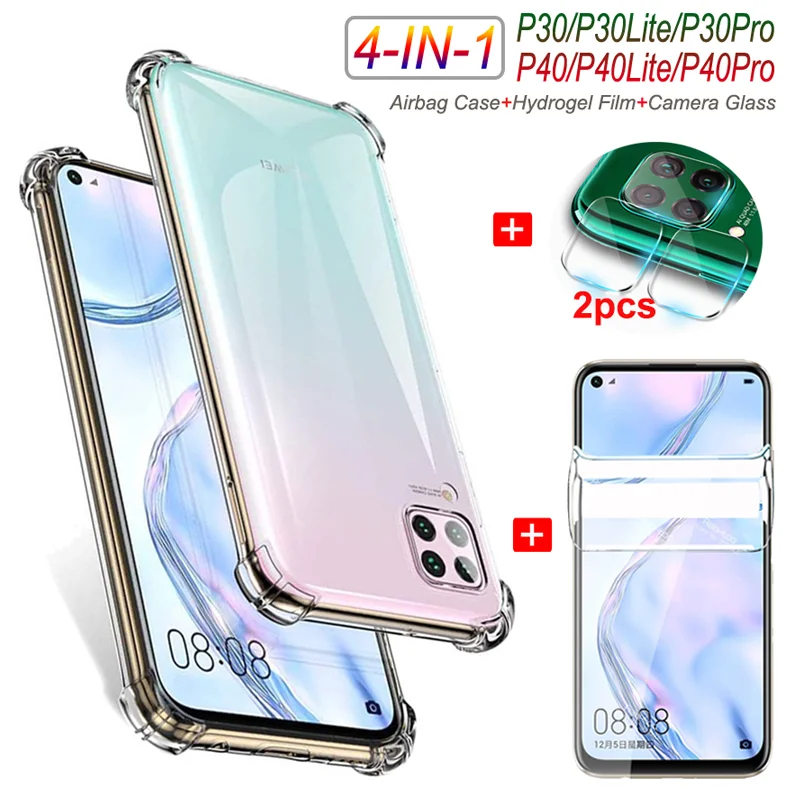 

Huavei p40 Light Covers +Hydrogel Film P40 Lite E Case For Huawei P30 Lite P40 Pro Clear Case Huawei P30 Lite P 40 New Edition