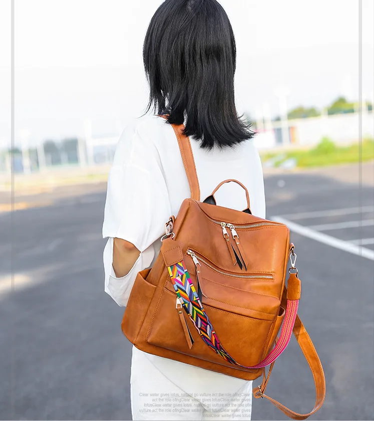 

New Women Vintage Backpack High Quality Female Soft PU Leather Large Capacity Rucksack Back Pack Travel Bag Bagpack for Girls