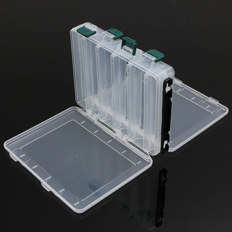 

Double Sided 14 10 Compartments Plastic Fishing Lure Tackle Box Hooks Baits Storage Case