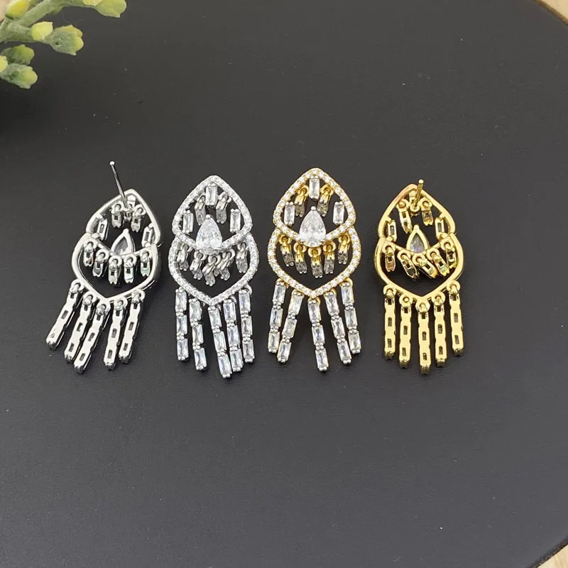 

Vanifin Fashion Jewelry Set Delicate Hollow Tassel Zirconia Micro Pave Necklace with Earring for Women Wedding Banquet Best Gift