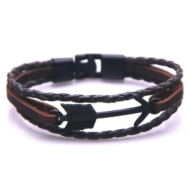 Vintage Black Brown Multi-Layer Leather Punk Bracelet Men's Women's Dollar Money Symbol Charm | Украшения и аксессуары
