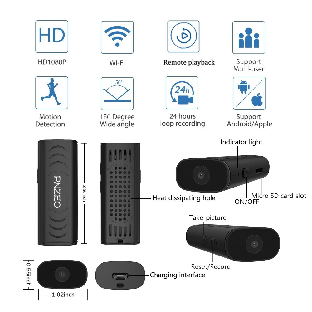 Мини домашняя камера безопасности PNZEO 1080P HD Беспроводной Wi-Fi Удаленный просмотр супер мини камера s няня камера маленький рекордер