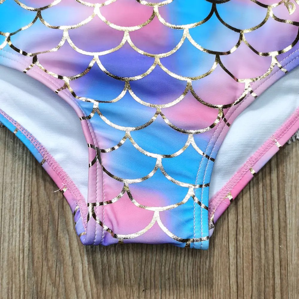 Женский слитный купальник с ракушками-фестонами и блестками детский пляжная