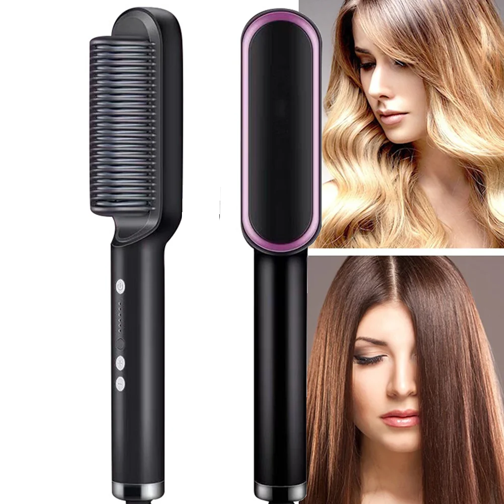 

Straightening Brush 2 in 1 Hair Straightener Curler Comb Smoothing iron Hot Heating Comb Beard Straightener Brush For Men